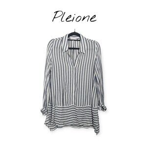 Striped Pleione Womens Button-Up Blouse M Navy/White